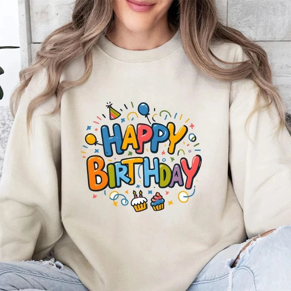 Khaki / XXL Birthday Graphic Casual Sweatshirt Trendy Multi-Colored Cotton Soft Top New Fashion Crew Neck Pullover Long Sleeve Loose Sweater