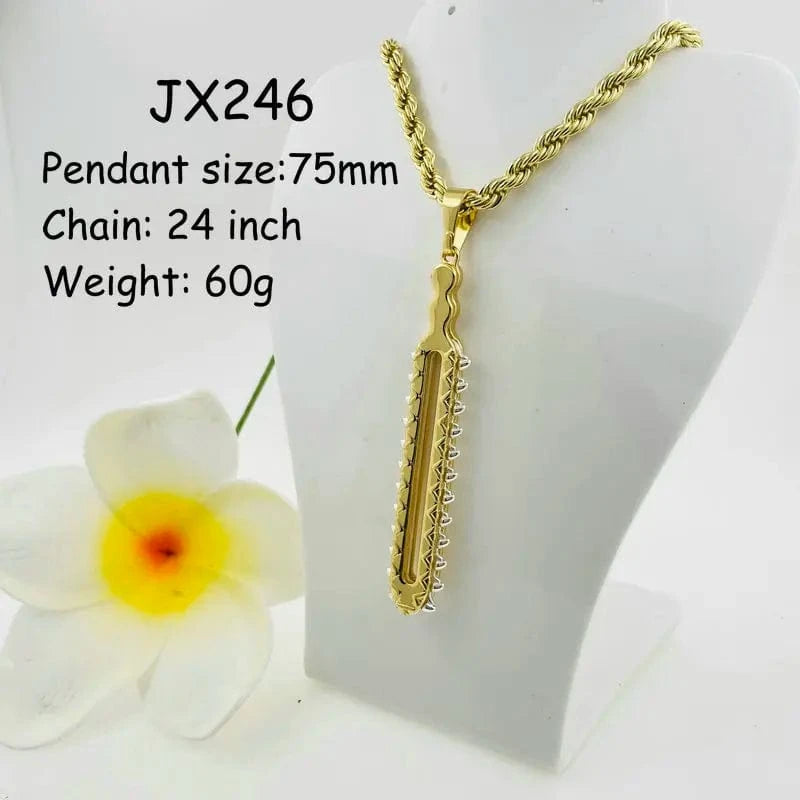 Kids / 16inches / JX246 JX245 Hawaiian warrior pendant necklace Shark toothed sword 2 tone jewelry 5 designs with 5mm rope chain gold silver gift for Me