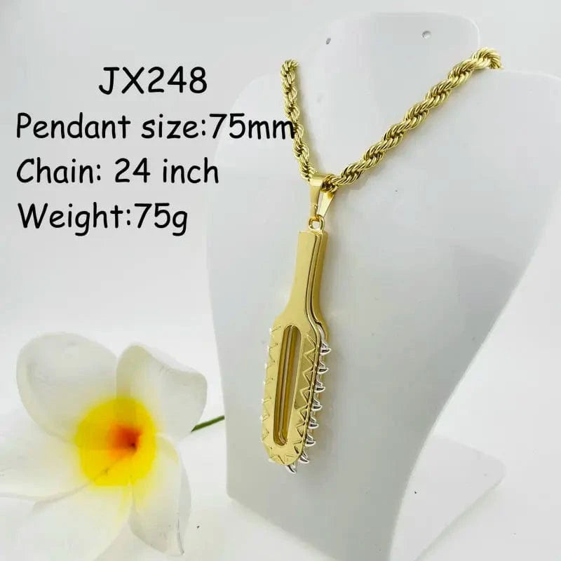 Kids / 16inches / JX248 JX245 Hawaiian warrior pendant necklace Shark toothed sword 2 tone jewelry 5 designs with 5mm rope chain gold silver gift for Me