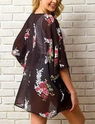 Kimono Beach Custom Blue Casual Floral Bohemian Women Short Kimono Beach Cover Up Dress For Bikini Wrap