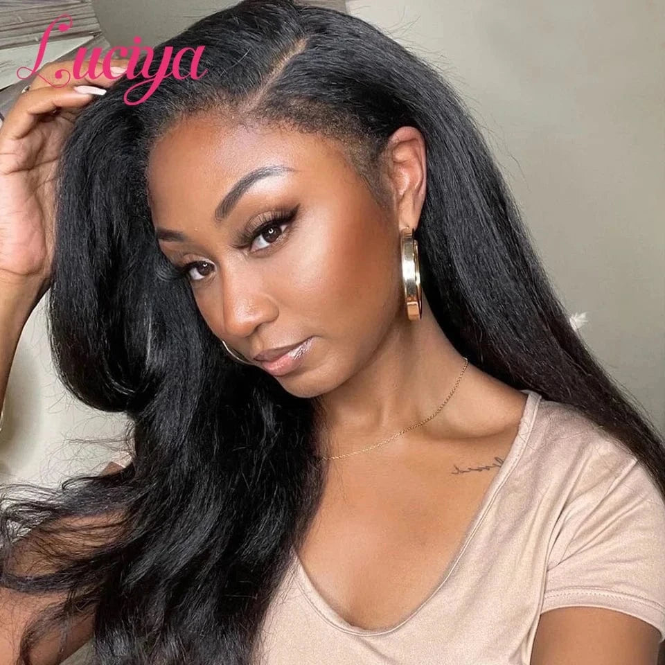 Kinky Straight Human Hair Wigs Ready To Wear 13x4/13x6 HD Lace Front Human Hair Wigs Yaki Frontal Lace Wig 5x5 Lace Closure Wigs
