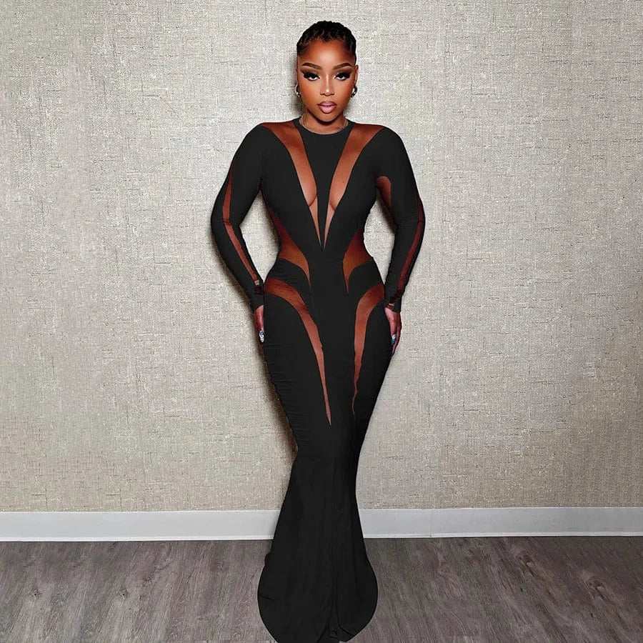 Kliou K23D34882 New arrivals long sleeve maxi dress white evening dress floor-length gown ladies slim dress