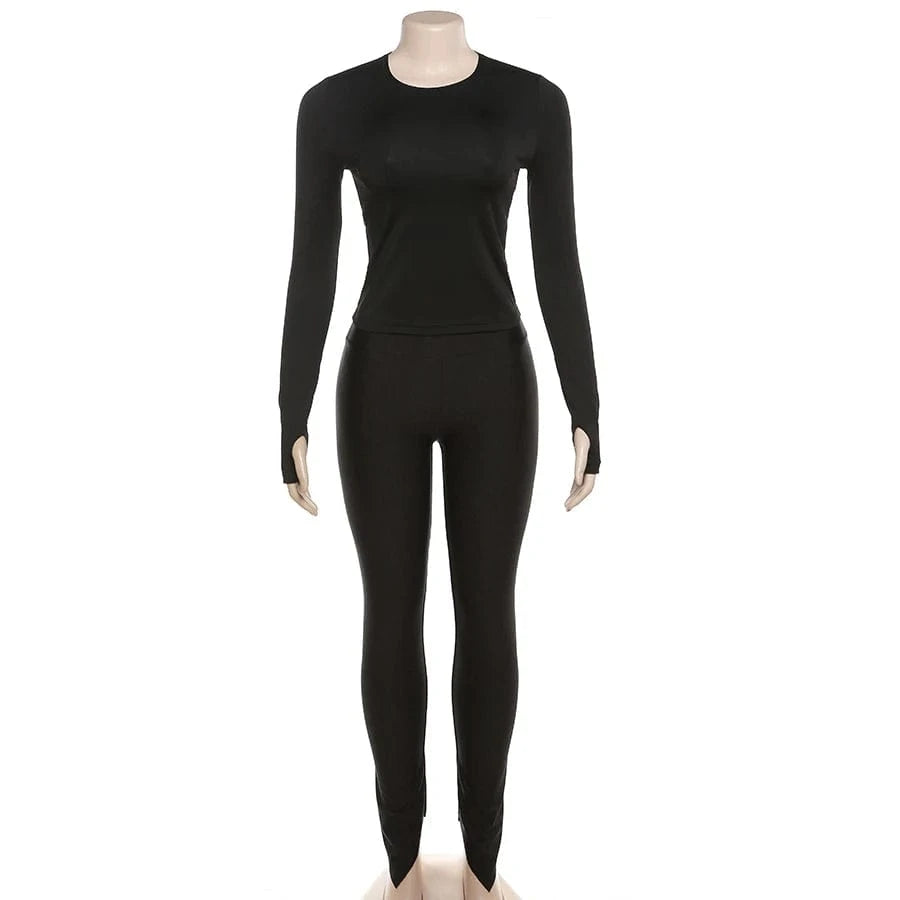 Kliou K23S40780 spring women's sets plain 2 piece set women skinny stretchy jogging suits