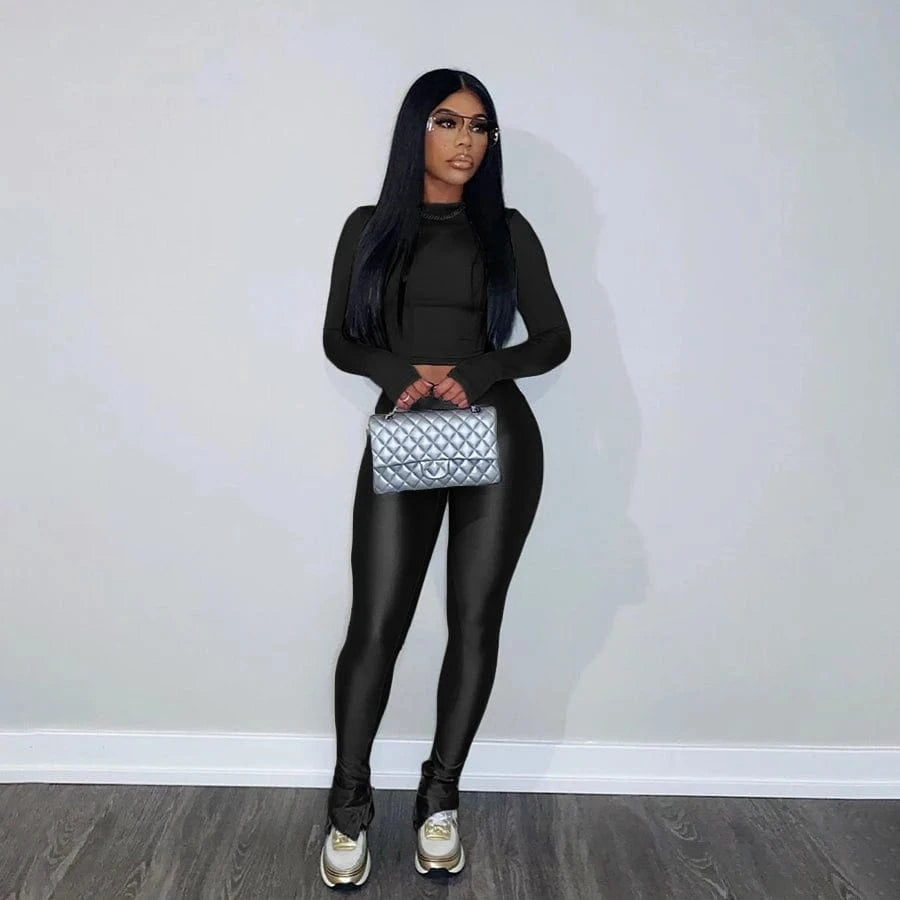 Kliou K23S40780 spring women's sets plain 2 piece set women skinny stretchy jogging suits