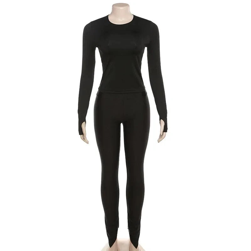 Kliou K23S40780 spring women's sets plain 2 piece set women skinny stretchy jogging suits