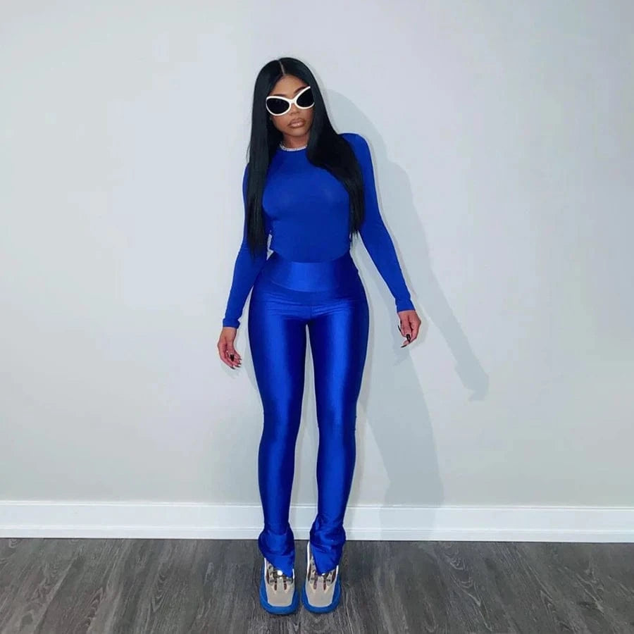 Kliou K23S40780 spring women's sets plain 2 piece set women skinny stretchy jogging suits