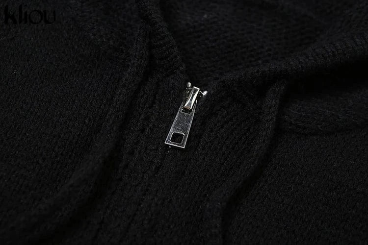 kliou Wild Casual WOmen Autumn 2 Piece Set New Matching Outfits Sporty Hooded Zip-up Crop Tops+Bandage Straight Pants Tracksuits