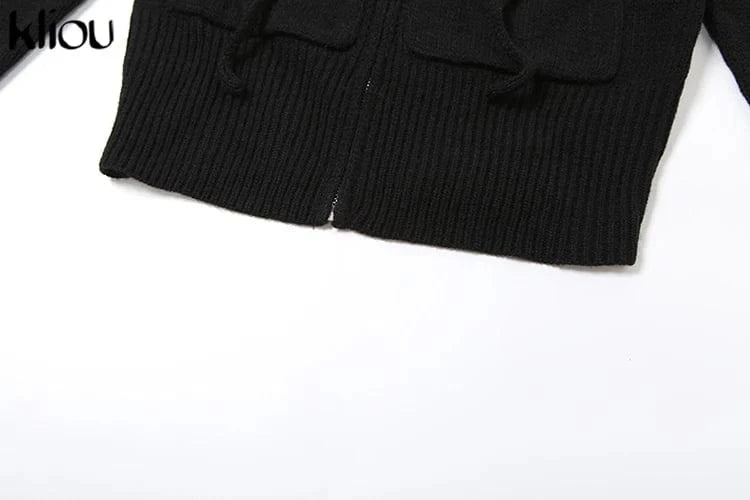 kliou Wild Casual WOmen Autumn 2 Piece Set New Matching Outfits Sporty Hooded Zip-up Crop Tops+Bandage Straight Pants Tracksuits