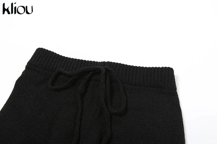 kliou Wild Casual WOmen Autumn 2 Piece Set New Matching Outfits Sporty Hooded Zip-up Crop Tops+Bandage Straight Pants Tracksuits