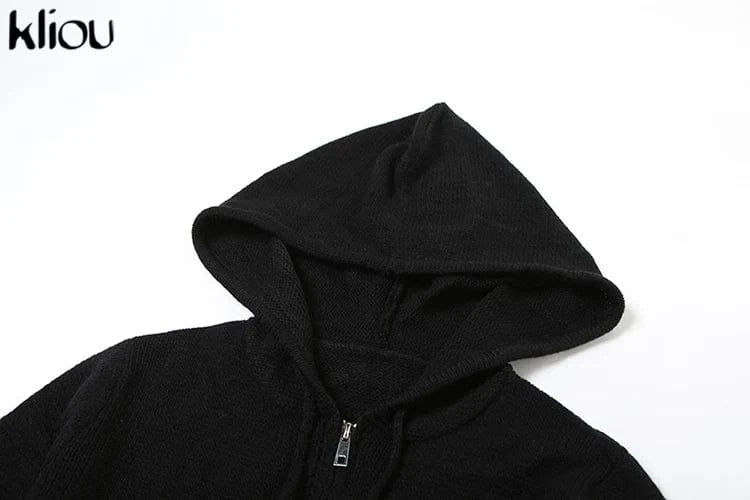 kliou Wild Casual WOmen Autumn 2 Piece Set New Matching Outfits Sporty Hooded Zip-up Crop Tops+Bandage Straight Pants Tracksuits