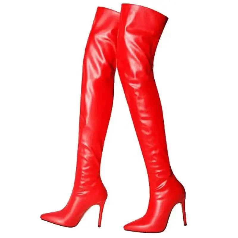 Knee-high boots black sexy glossy finish back zipper ultra-fine high heels European and American plus size elastic boots 2024