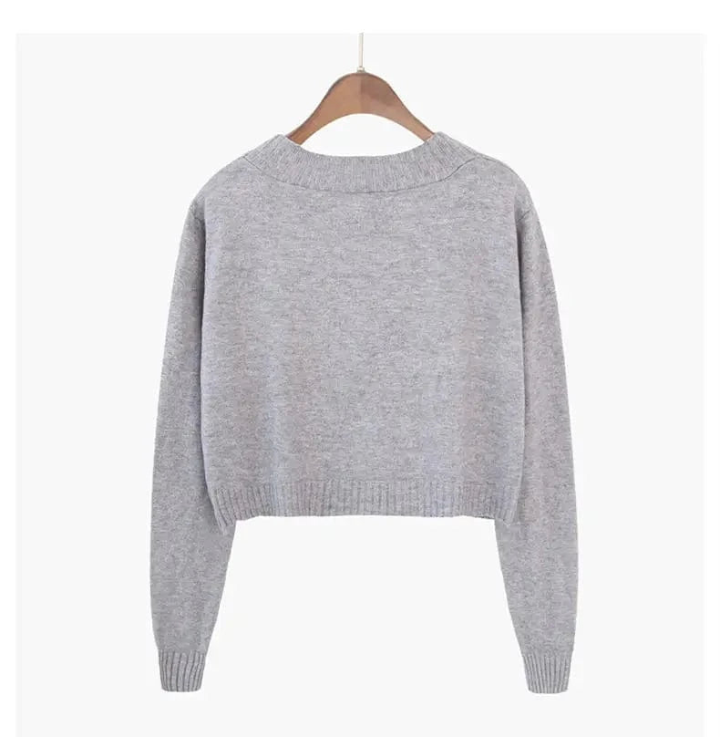 Knitted Cropped Cardigan Women Korean Short Sweater Long sleeve Crop Top V neck Fashion Y2k Clothes Green Blue