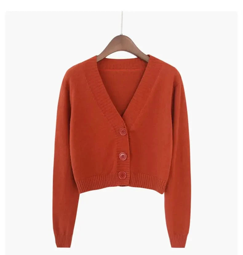Knitted Cropped Cardigan Women Korean Short Sweater Long sleeve Crop Top V neck Fashion Y2k Clothes Green Blue