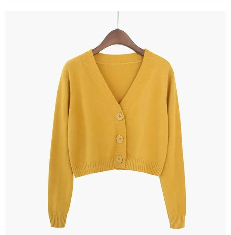 Knitted Cropped Cardigan Women Korean Short Sweater Long sleeve Crop Top V neck Fashion Y2k Clothes Green Blue