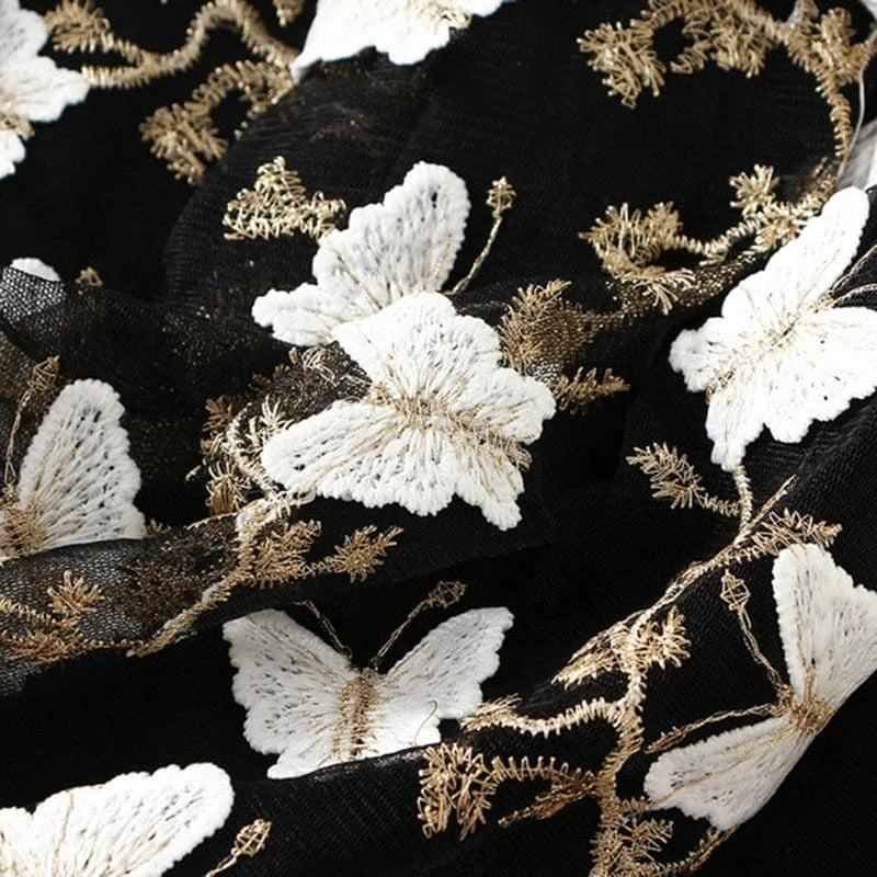 Korean Casual A-line Mesh Skirts for Women Floral Embroidery Fashion High Waisted Mid-Length Skirt Ladies Lining Chic Charming
