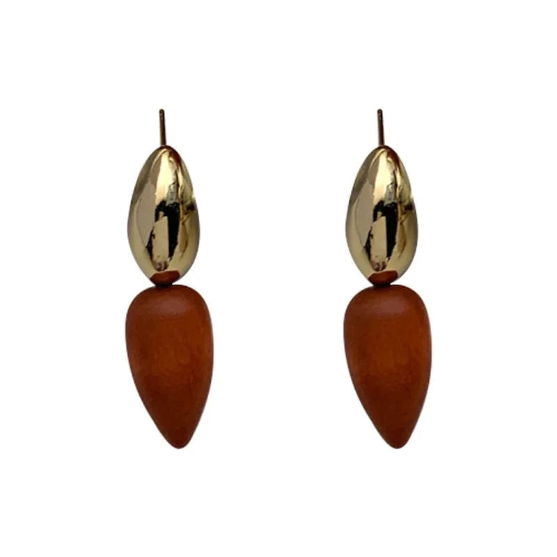Korean Designer Geometric Earring Jewelry Women Trendy Metal C-shaped Cone Wooden Earrings