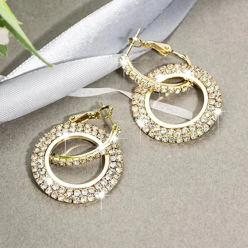 Korean Fashion High quality zircon statement crystal earings colored hoop earrings for women 2024