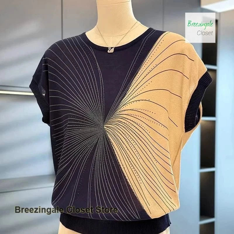 Korean fashion ice silk sweater women's summer dress new mother temperament T-shirt Joker middle-aged and old-aged tops.