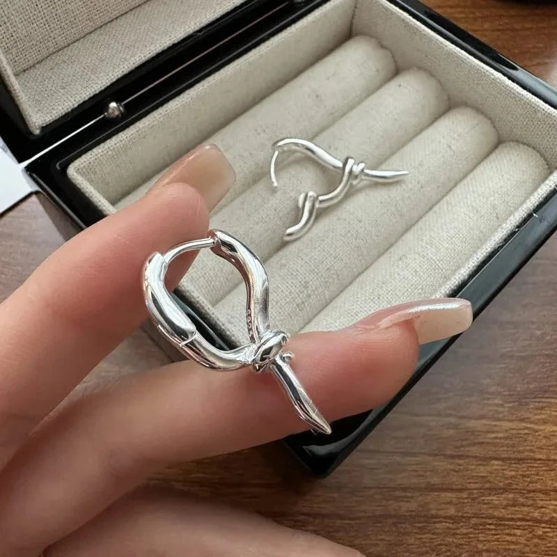 Korean Fashion Jewelry 925 Sterling Silver Geometric Knot Clip Earrings For Girls Gifts