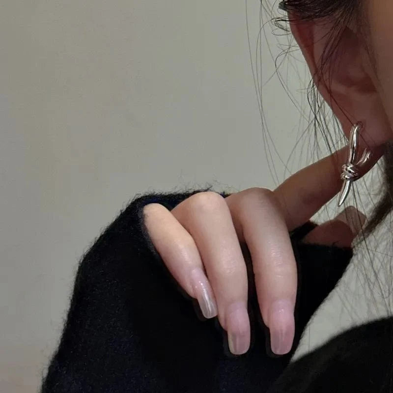 Korean Fashion Jewelry 925 Sterling Silver Geometric Knot Clip Earrings For Girls Gifts
