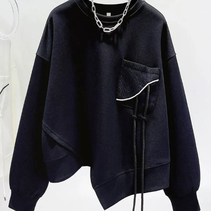 Korean fashion solid color hoodless sweatshirt women's spring and autumn new temperament loose thin niche design short top - SN Wigs & More