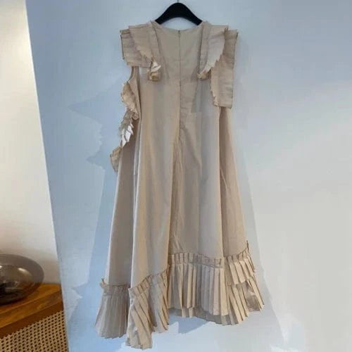 Korean Style Elegant White Dress Summer New 2024 Round Neck Fashion Ladies Solid Color Casual Irregular Women Clothing