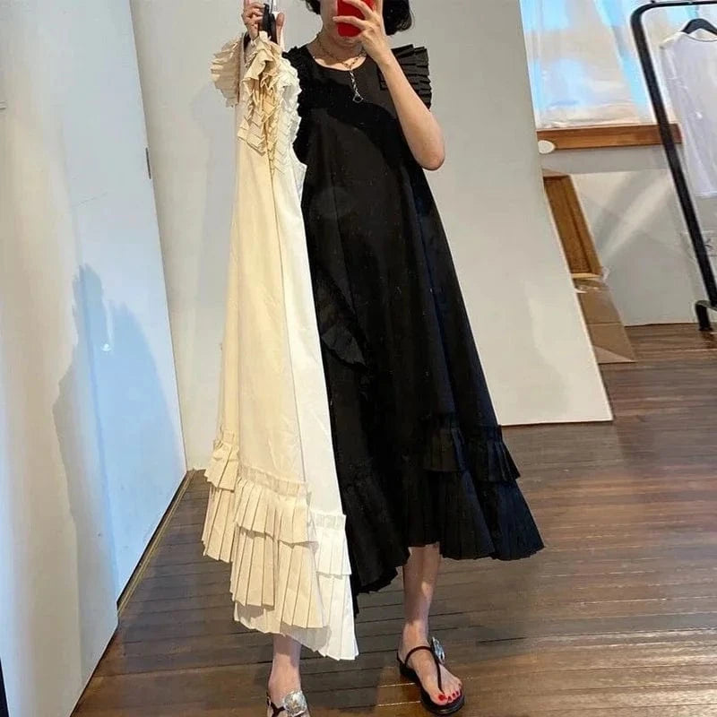 Korean Style Elegant White Dress Summer New 2024 Round Neck Fashion Ladies Solid Color Casual Irregular Women Clothing