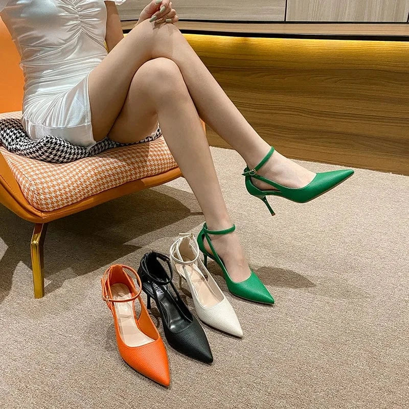 Korean Style Point Toe Hollow Out Women High Heels Ladies Outside Office Dress Work Sandals Shoes