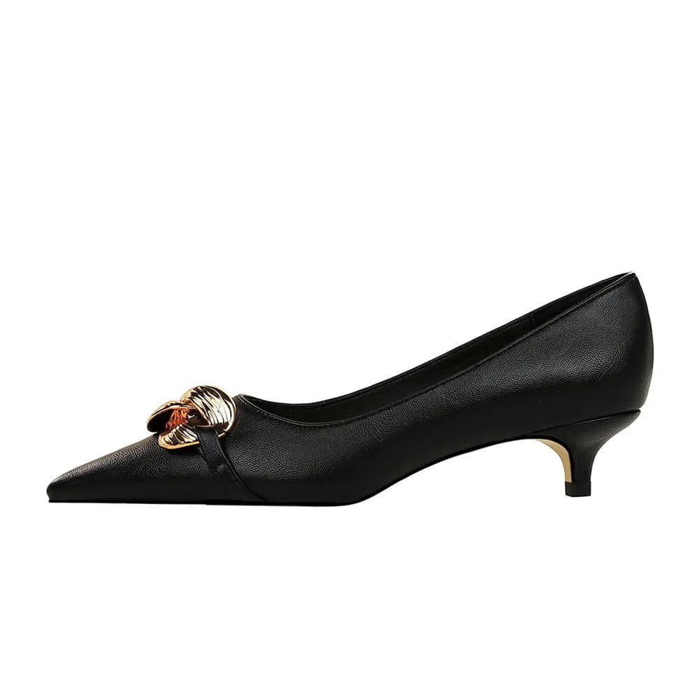 Korean Style Spring Autumn Women Low Heels Pointed-toe Shallow Chain Female Stilettos Outside Office Ladies Dress Shoes