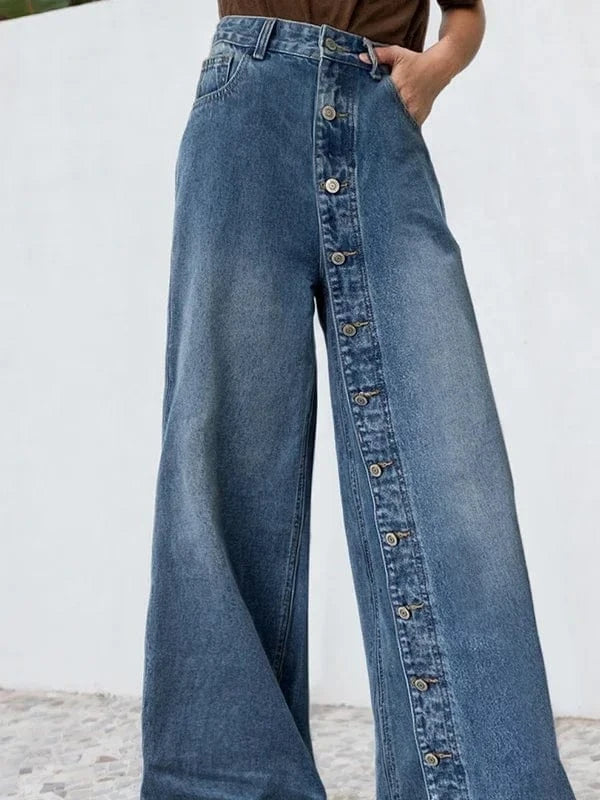 Krisstarsgirls 2025 New Women‘s Baggy Jeans Pants Spring Summer Buttoned Pockets High Waisted Boyfriends Jean Trousers for Woman