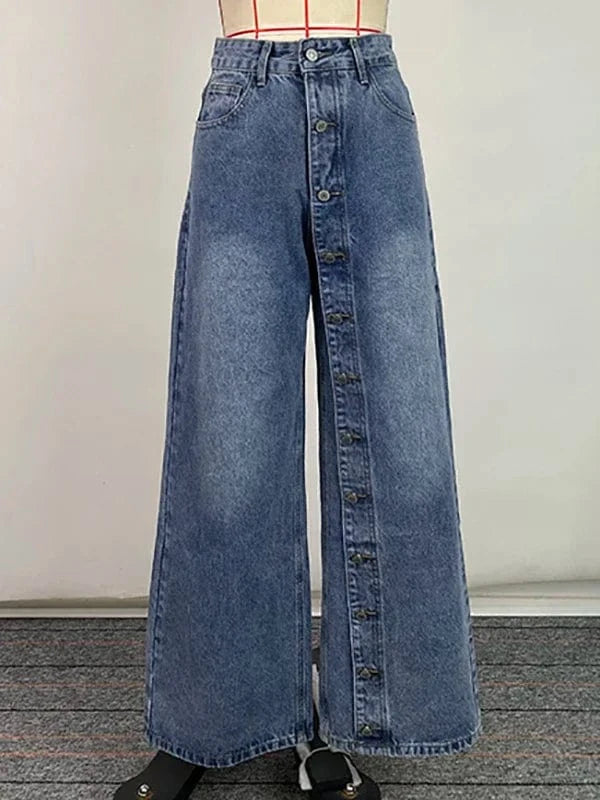 Krisstarsgirls 2025 New Women‘s Baggy Jeans Pants Spring Summer Buttoned Pockets High Waisted Boyfriends Jean Trousers for Woman