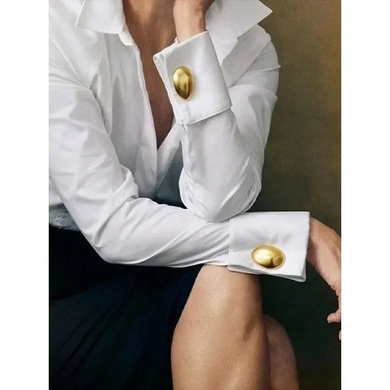Krisstarsgirls Women's Blue Shirts Office Lady Long Sleeves Classic Tops 2025 New Summer Spring Clothing Blouses for Woman
