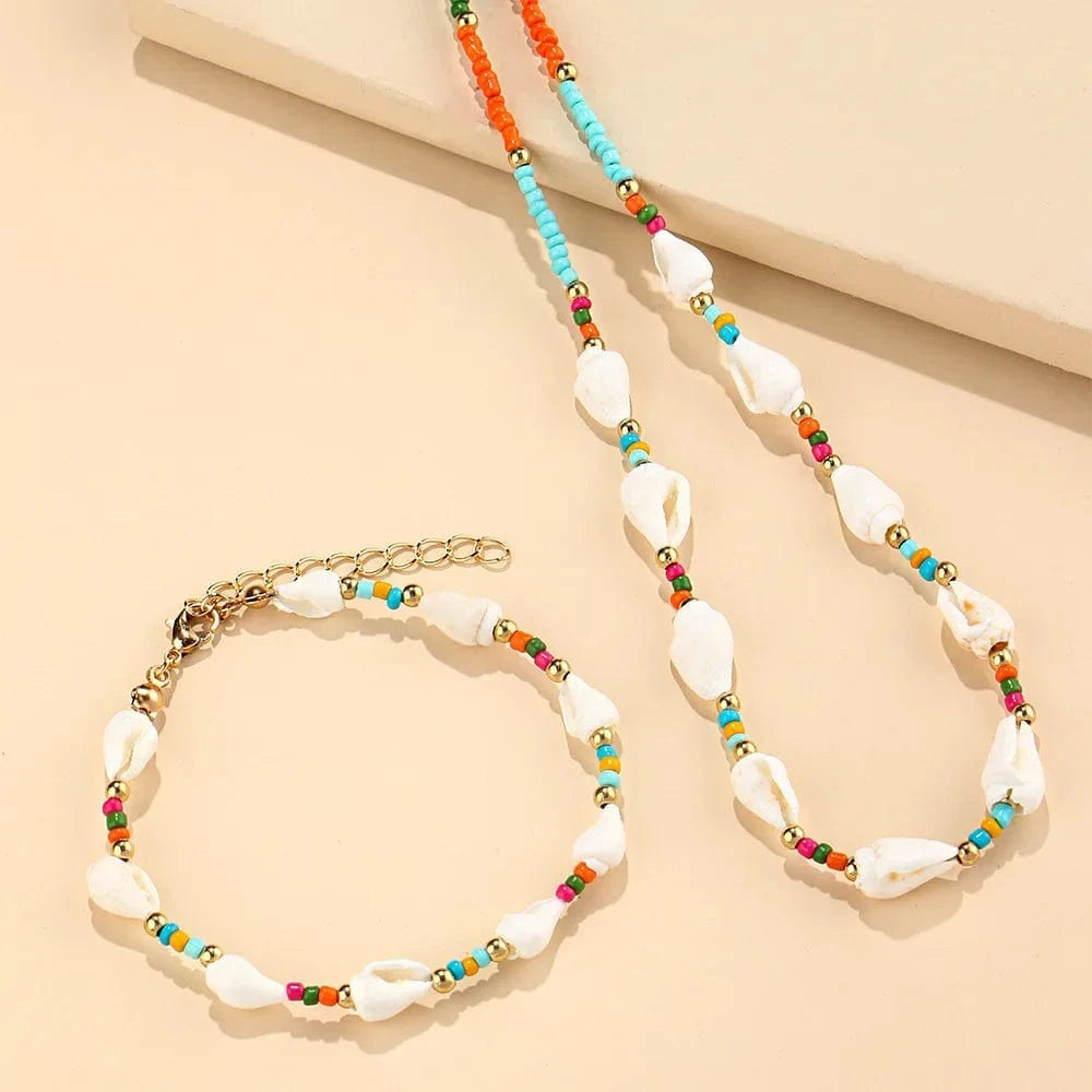 KRKC Hawaiian Tear Drop Shell Natural Pearl Pendant Jewelry Wholesale Trendy 18k Gold Bohemian Women Colorful Bead Necklace