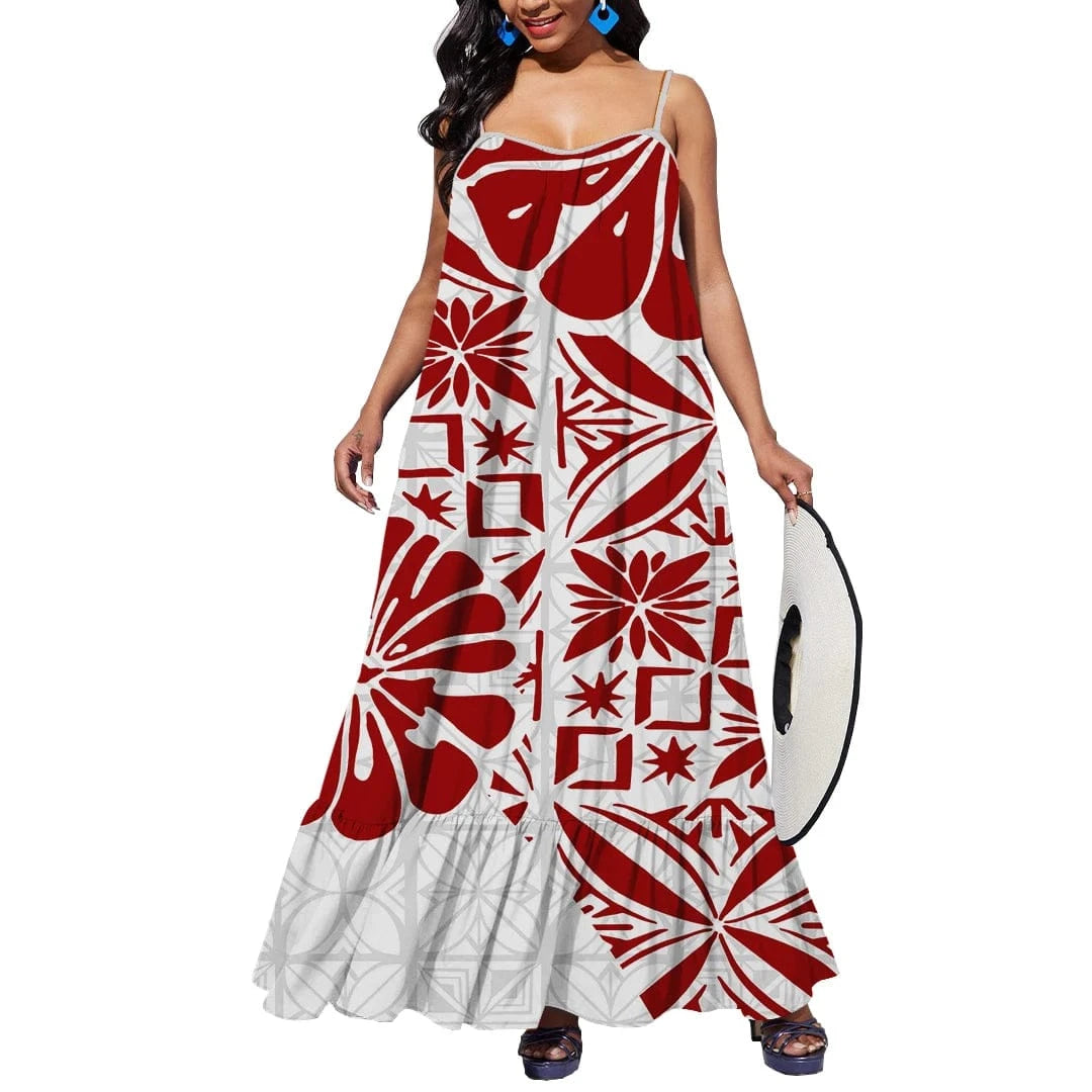 L / 00351E-D7Q 2024 New Arrival Custom Print Tonga Polynesian Tribal Casual Dresses Plus Size Party Outdoor Summer Polynesian Clothing