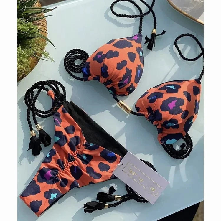 L / 2 2024 Hot Sell Fashion Printed Bikini Braided Rope Sexy Brazilian Swimsuit Wholesale