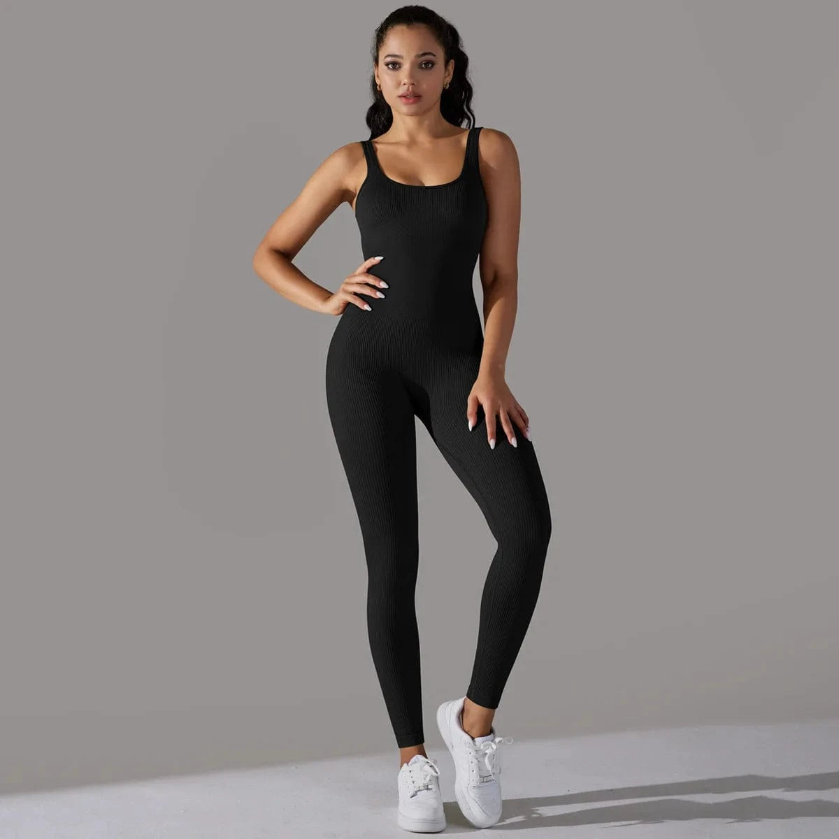 L / 2 7 Colors Seamless Ribbed Women Yoga Jumpsuit Gym Fitness Wear Workout Clothes Sportswear Yoga BodySuits One Piece Tracksuit