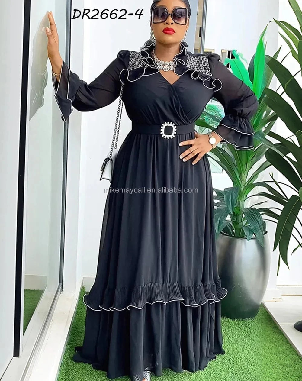 L / 2 Flovar Malaysia Navy Modern Dress Baju Kurung Islamic Clothing