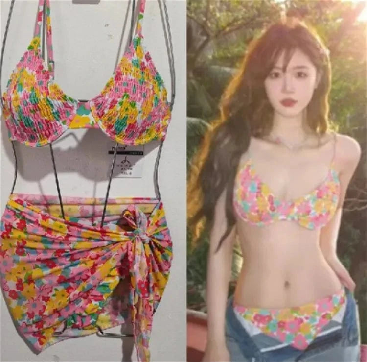 L / 2 Flower Printed Swimwear Low Waist Bikini Women 2 Piece Swimsuit Brazilian Sexy Bathing Suit