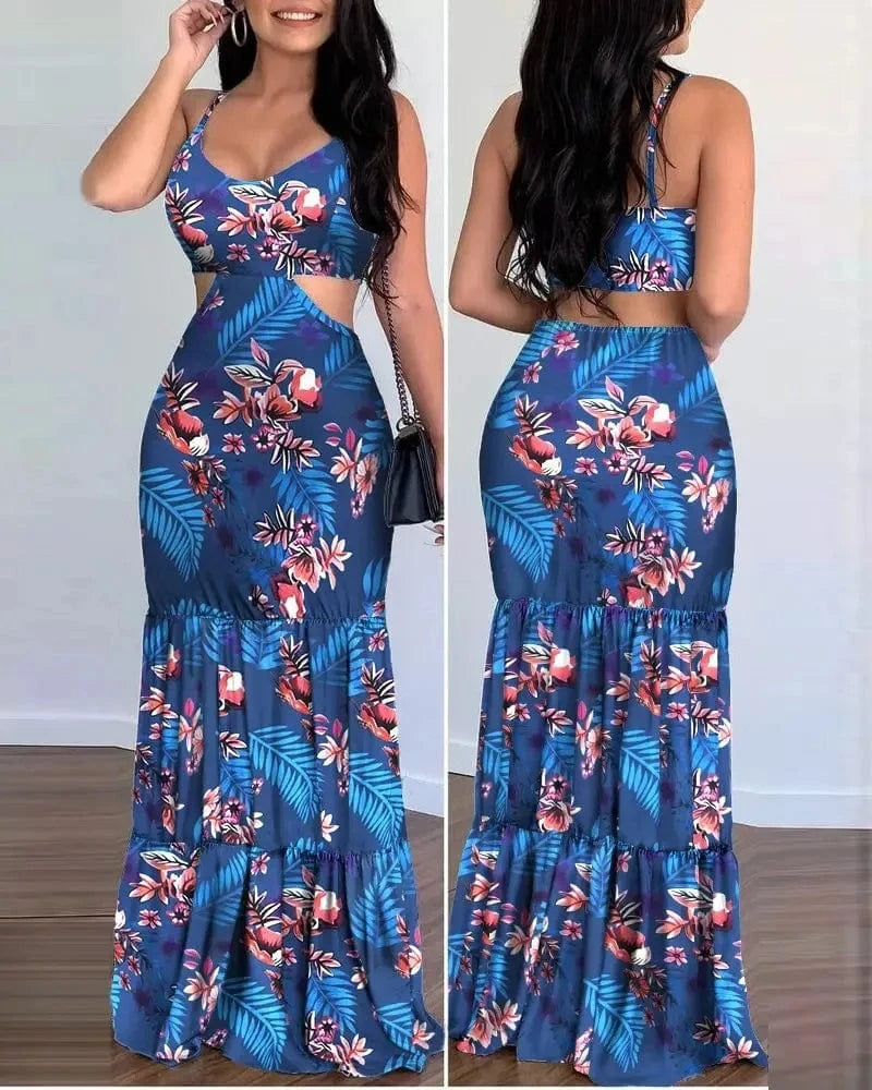 L / 2 J&H Womans Clothing 2024 fashion summer printing sleeveless tube top elegant maxi dress summer casual Floral Boho Dressid length