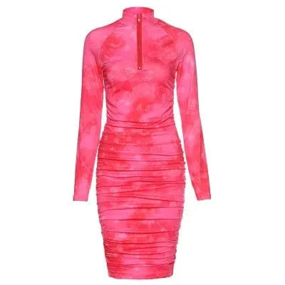 L / 2 Summer new style women's sexy dresses round neck long sleeve dresses printed dress for women