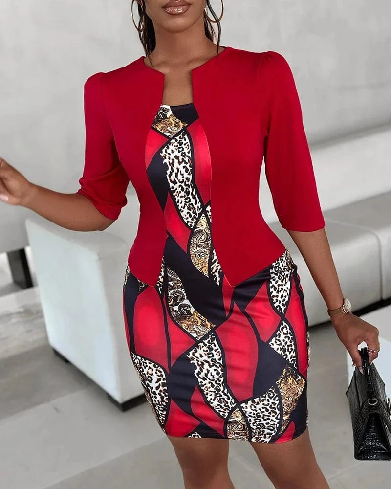 L / 2 women's clothing fall 2024 elegant Fashionable commuter geometric pattern printed hip wrap midi dresses