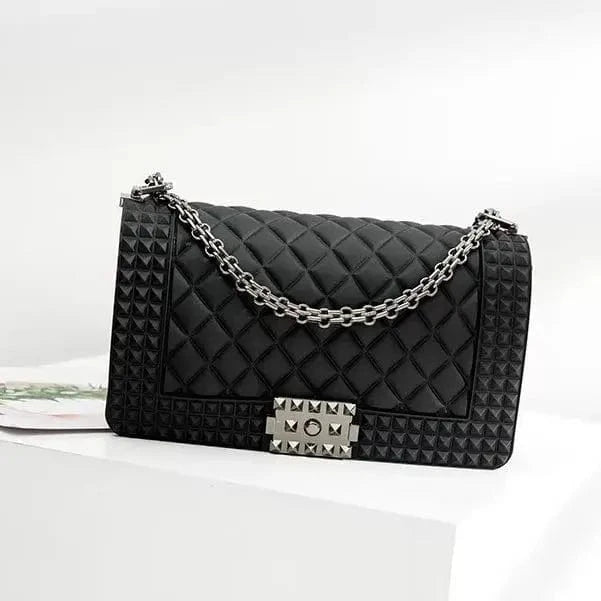 L: 25*8*14cm / Black New Color Women Purses Chain Matte Frosted Lock Jelly Handbags Crossbody Bag