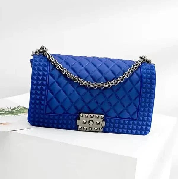 L: 25*8*14cm / Blue New Color Women Purses Chain Matte Frosted Lock Jelly Handbags Crossbody Bag