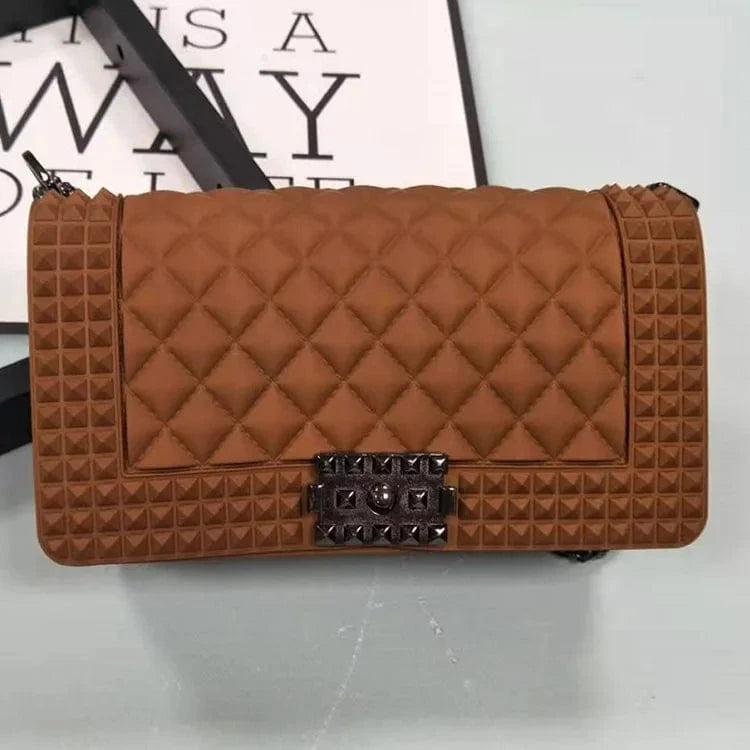 L: 25*8*14cm / Brown New Color Women Purses Chain Matte Frosted Lock Jelly Handbags Crossbody Bag