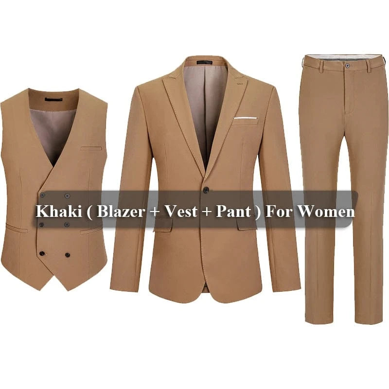 L / 3-Piece Khaki Suit for Women High Quality 3-Piece Business Formal Suit Set OEM Yellow Same Style for Men Women Polyester Pant Suit Wholesale Dropshipping