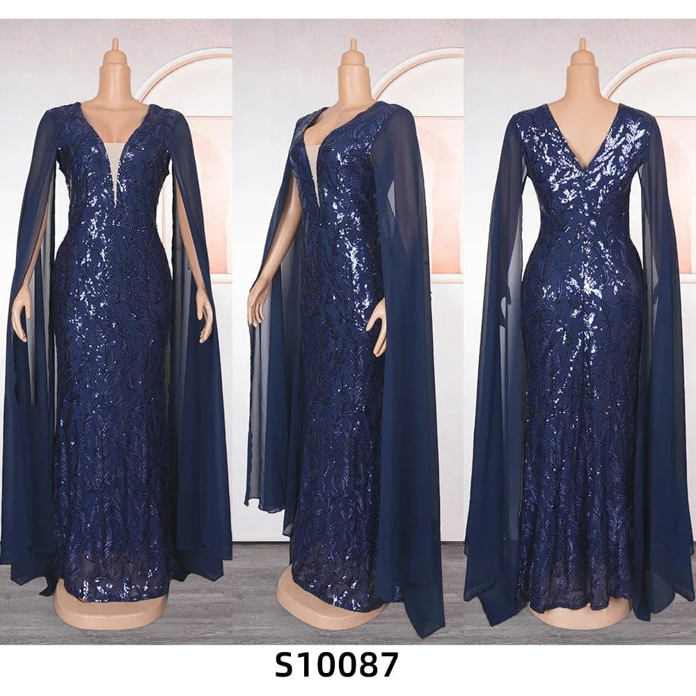 L-3XL Plus Size African Party Dresses Dashiki Ankara Sequin Wedding Evening Gown Sexy Bodycon Maxi Long Dress Africa Clothes