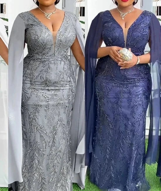 L-3XL Plus Size African Party Dresses Dashiki Ankara Sequin Wedding Evening Gown Sexy Bodycon Maxi Long Dress Africa Clothes