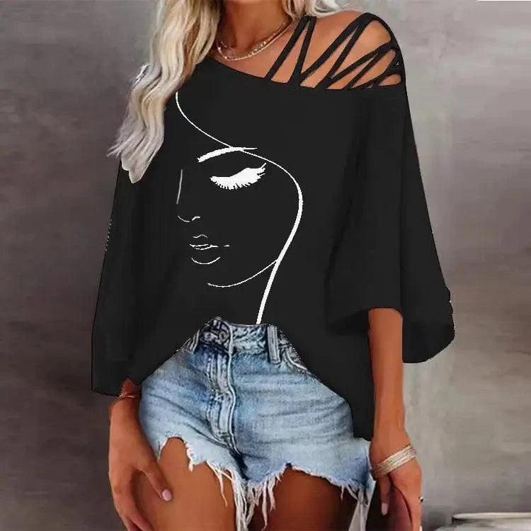 L / 4 2024 autumn women clothing cotton girls half sleeve T-shirt loose printed