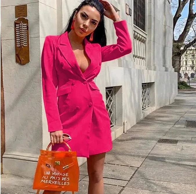 L / 4 2024 New Ladies Autumn Solid Color Slim Double Breasted Long Sleeve Lapel Suit jacket women's Blazer Tops