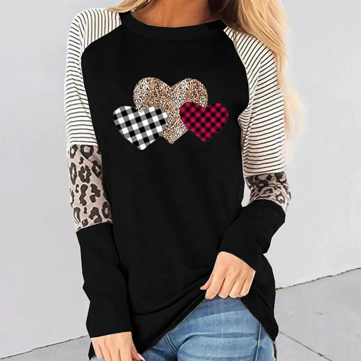 L / 4 Wholesale customized European and American new women's clothing long sleeve splicing casual tops round neck plus size t-shirt